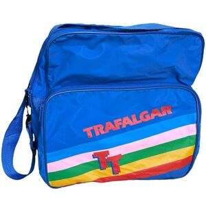 VTG trafalgar travel vacation bag blue nylon rainbow school academia colorful